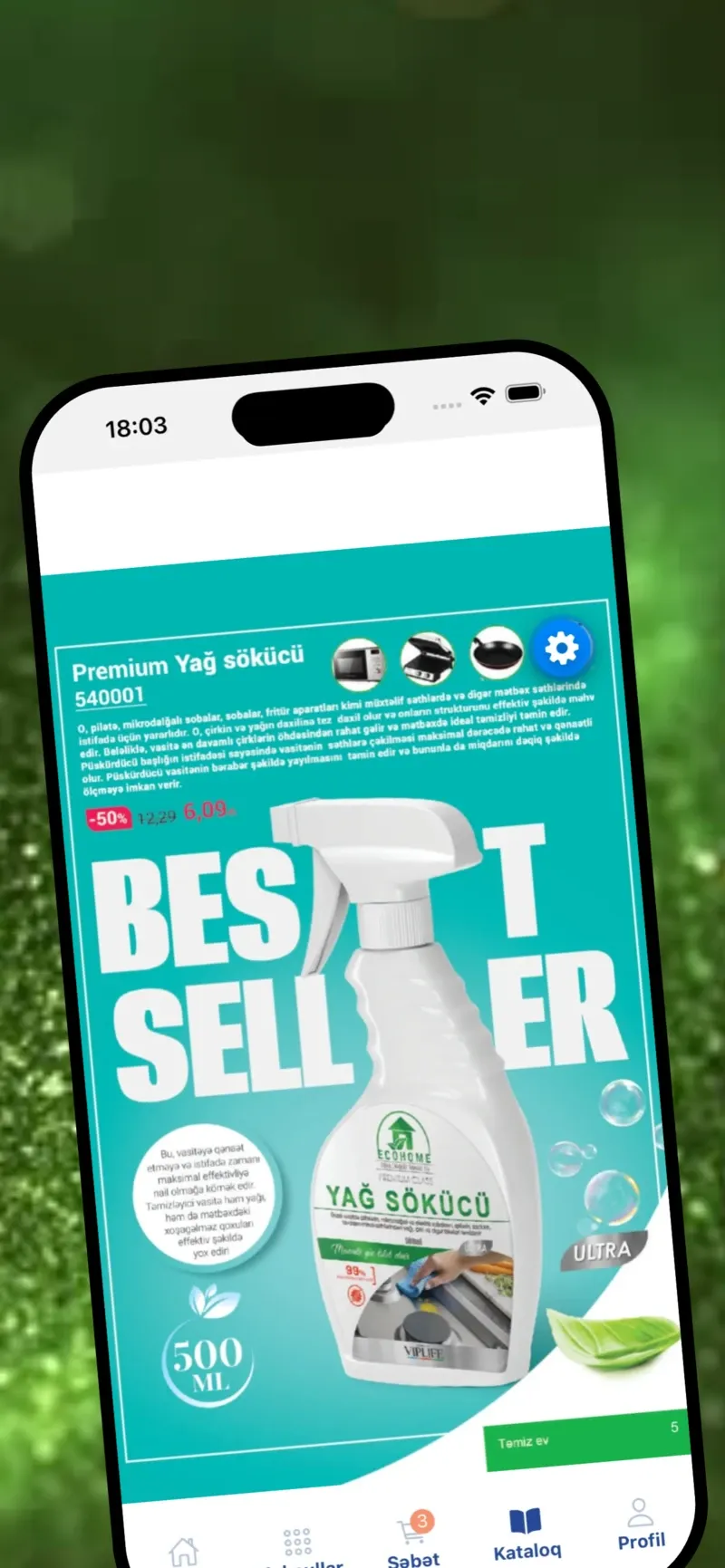 The digital catalogue screen in the Viplife app, showing a full-page product spread