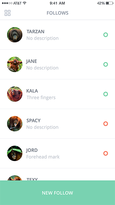 Pongo Follows List UI Pongo Follows List UI