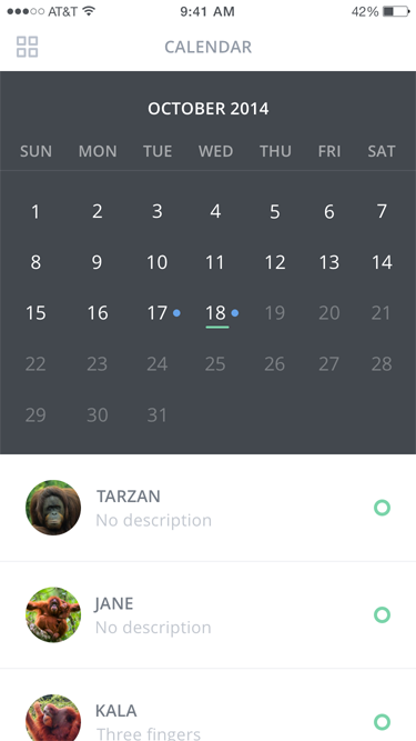 Pongo Calendar Overview UI